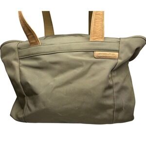 Briggs & Riley Olive Green Baseline Shopping Tote Bag Nylon Leather Trim Travel